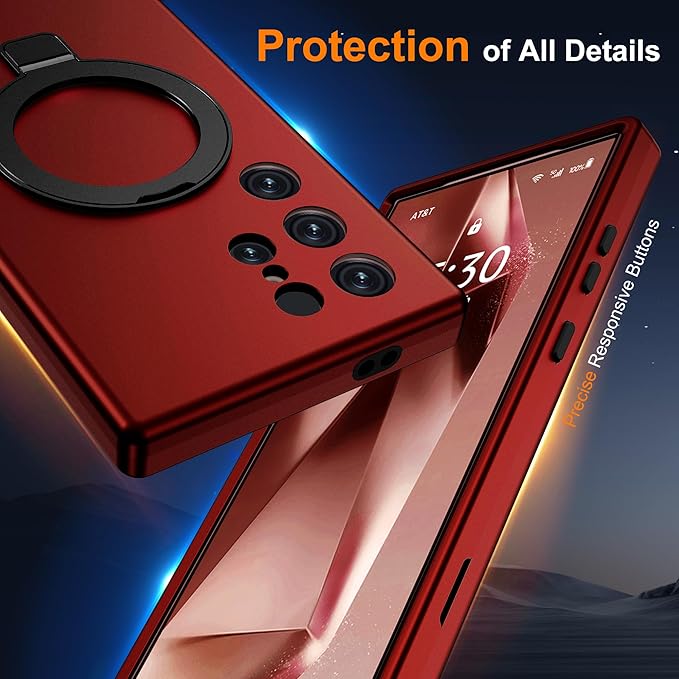 Designed for Samsung Galaxy S24 Ultra Case with Magnetic Ring Stand [Compatible with Mag-Safe][Military Grade Drop Protection][Build in Kickstand] S24 Ultra Phone Case 6.8",Red