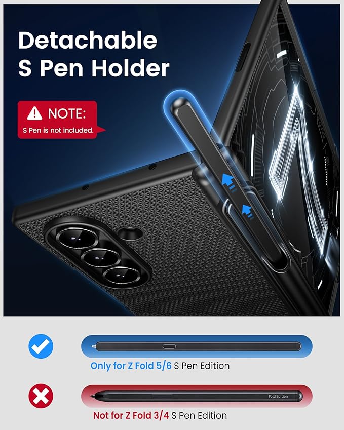 for Samsung Galaxy Z Fold 7 Slim Case with S Pen Holder, Front Screen Protector, Hinge Protection, Support Wireless Charging, Rugged Full Cover, Protective Phone Case for Samsung Z Fold7, Black