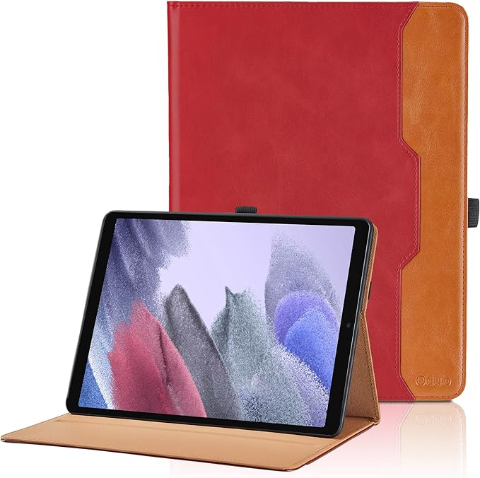 Case for Samsung Galaxy Tab A7 Lite 8.7 Inch 2021 (SM-T227/T225/T220) - PU Leather Business Flip Case with Hand Strap and Pocket, Red
