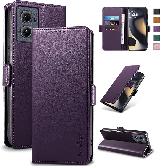 Wallet Flip Case for Motorola Edge (2024) - [RFID Blocking] Luxury PU Leather Card Holder Magnetic Phone Cover with Kickstand,Shockproof Protective Case,Purple