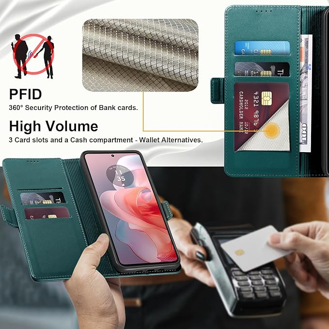 Wallet Flip Case for Moto G Power (2024) - [RFID Blocking] Luxury PU Leather Card Holder Magnetic Phone Cover with Kickstand,Shockproof Protective Case,Green