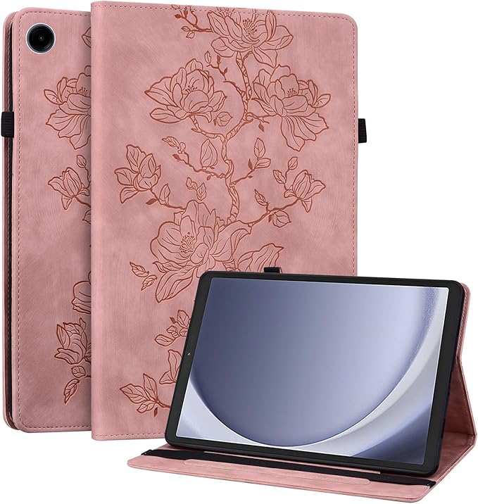 Case for Samsung Galaxy Tab A9 8.7 Inch 2023, Slim PU Leather Folio Cover with Multi-Angle Stand and Pen Holder, Pink