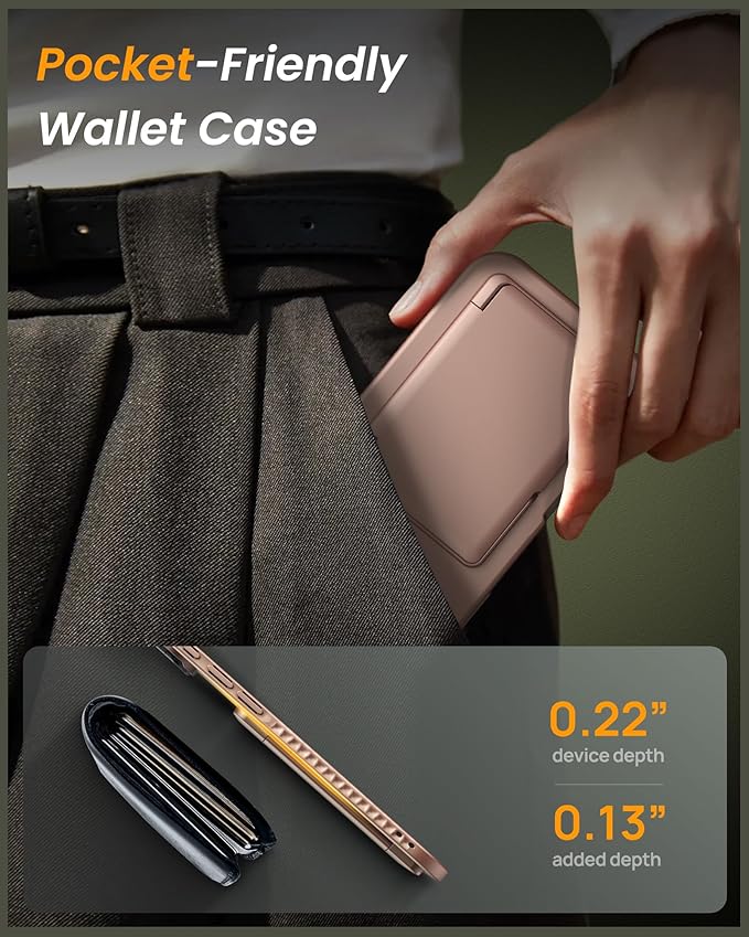 for iPhone Air Case with Card Holder & Stand & Camera Cover, Military Grade Drop Protection Hard Back Rugged Multifunctional Wallet Kickstand Protective Phone Case for iPhone Air, Rose Gold