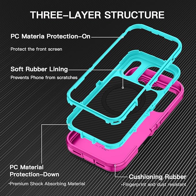 for iPhone 17 Pro Case [Compatible with MagSafe] Shockproof 3-Layer Full Body Protection [Without Screen Protector] Rugged Heavy Duty Cover Case for Apple iPhone 17 Pro 6.3",Rose Red/Green