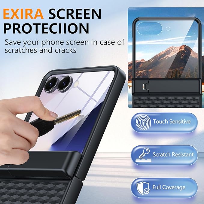 Magnetic for Samsung Galaxy Z Flip 7 Case [Hinge Protection＆Kickstand][Compatible with MagSafe][Built-in Screen Protector] Full-Body Military Protection Phone Case for Samsung Z Flip 7 Black