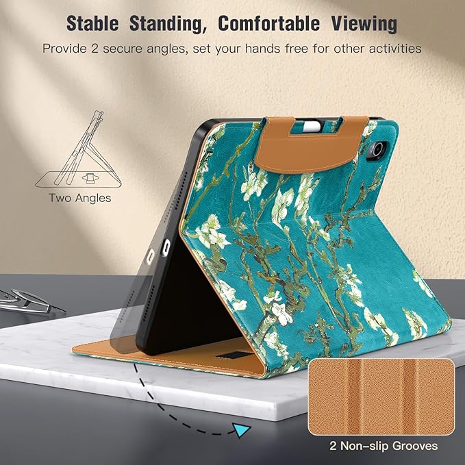 MoKo for iPad (A16) 11th Generation Case 11 inch 2025, iPad 10th Generation Case 10.9" 2022 with Pencil Holder & Pocket, Premium Leather Folio Stand Cover, Multiple Viewing Angles, Apricot Blossom