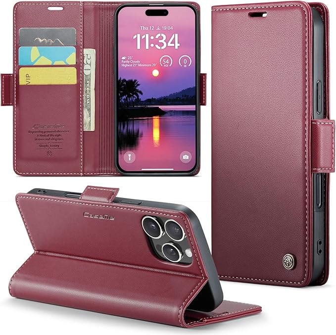 for iPhone 16 Pro Max Case, Premium PU Leather Wallet Case Flip Cover with [RFID Blocking][Card Holder][Stand Function] Shockproof Protective for iPhone 16 Pro Max 6.9", Red
