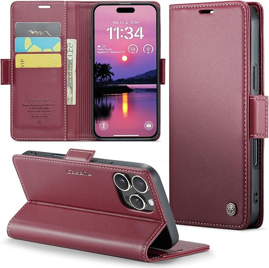 for iPhone 16 Pro Case, Premium PU Leather Wallet Case Flip Cover with [RFID Blocking][Card Holder][Stand Function] Shockproof Protective for iPhone 16 Pro 6.3", Red
