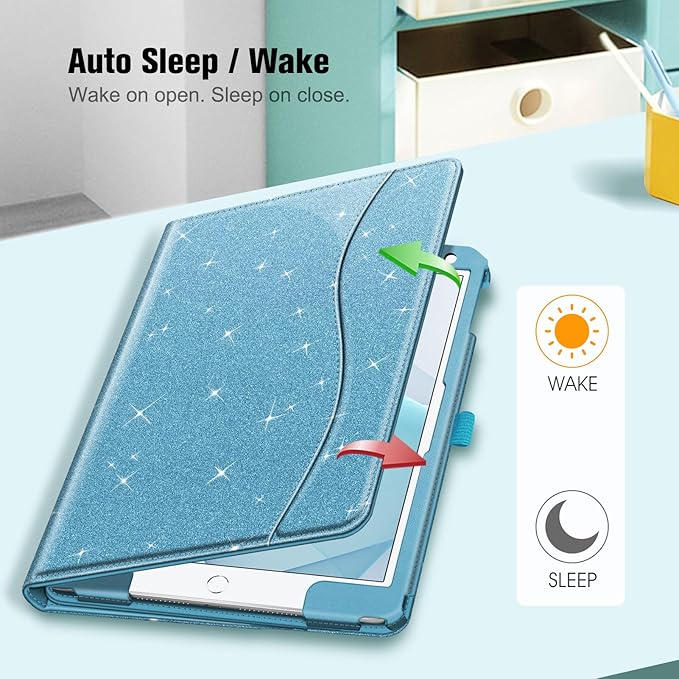 Fintie Case for iPad 9th / 8th / 7th Generation (2021/2020/2019) 10.2 Inch - [Corner Protection] Multi-Angle Viewing Stand Cover with Pocket & Pencil Holder, Auto Sleep Wake, Glittering Blue