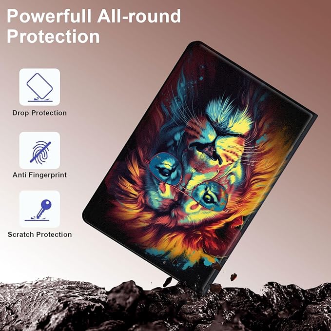 Case for Samsung Galaxy Tab S10 Ultra/Galaxy Tab S9/S8 Ultra 14.6-Inch, Slim PU Leather Stand Cover with Auto Wake/Sleep, Multi-Angle Viewing & Shockproof, Lion with Glasses