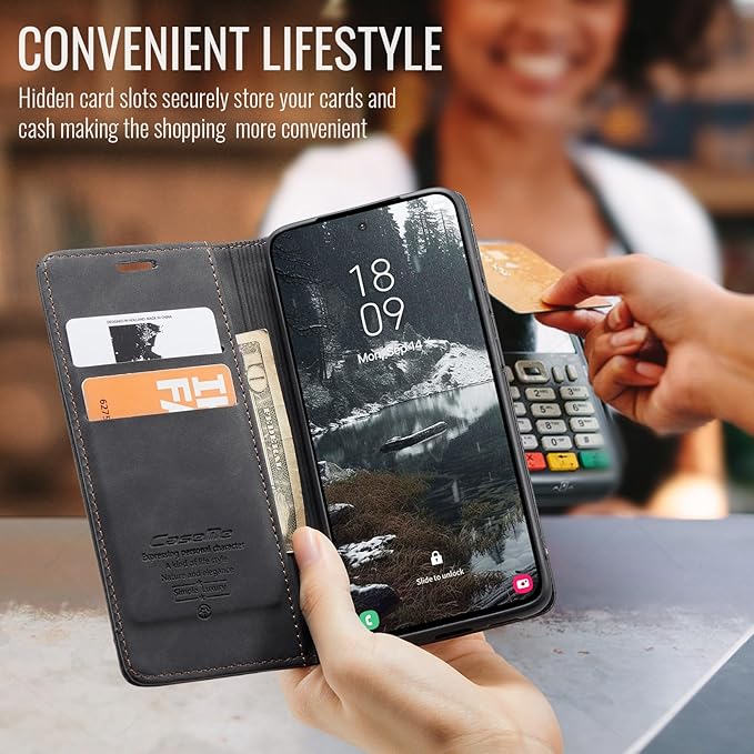 for Samsung Galaxy S25 Edge Case, Flip Wallet Leather Case with Card Holder Magnetic Closure Shockproof Kickstand Protective Phone Cases Cover for Galaxy S25 Edge, Black