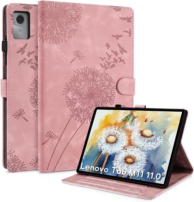 Tablet Cover for Lenovo Tab M11 TB-330FU, Dandelion Design with Kickstand for Pencil Holder, Magnetic Closure, Compatible with Lenovo Tablet K11 TB-330XU / M11 11 Inch Case Rosegold Pink