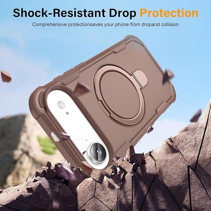 Compatible with iPhone 17 Air Case with Invisible Magnetic Ring Stand [Compatible with Magnetic] [Military Drop Protection] Shockproof Slim Hard Back Soft Edge Case 6.6 Inch, Khaki