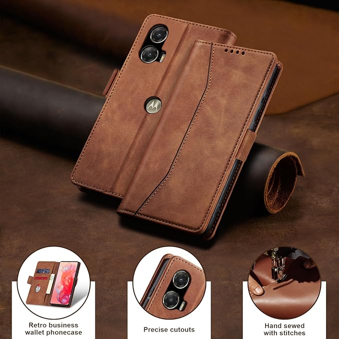 Jasonyu Flip Wallet Case for Moto G Stylus 5G (2024),Leather Magnetic Folio Cover with Card Holder,Kickstand - TPU Shockproof Durable Protective Phone Case,Brown