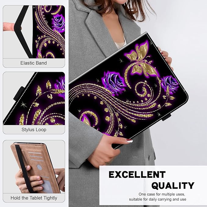 ALILANG Case for Samsung Galaxy Tab A9 Plus 11 Inch Case 2023 with Stylus, Shockproof Folding Stand Cover for Samsung Tab A9+ (SM-X210/X216/X218) Tablet Cases -Purple Butterfly