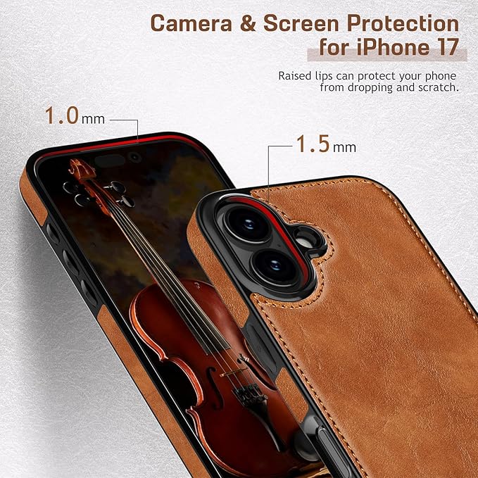 LOHASIC for iPhone 17 Leather Case, Slim Business PU Classic Elegant Style Soft Non-Slip Grip Shockproof Rugged Protective Cover Phone Case for iPhone17 6.3" 2025 - Sand Dune