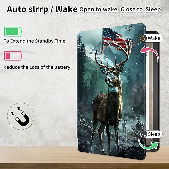 Case for Samsung Galaxy Tab S10 FE / S9 FE 5G 10.9 inch & Tab S9 11 inch, PU Leather 360° Rotating Stand Cover, Auto Sleep/Wake, Folio Smart Protective Cover, Deer 2