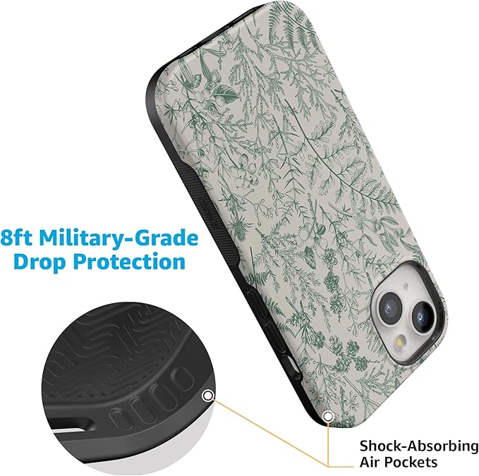 Casely iPhone 14 Case | Sage Garden | Green Floral | Compatible with MagSafe | Bold Protective Design