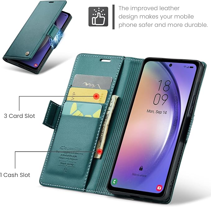 for Samsung Galaxy A54 5G Case, Premium PU Leather Wallet Case Flip Cover with [RFID Blocking][Card Holder][Stand Function] Shockproof Protective for Samsung Galaxy A54, Blue-Green
