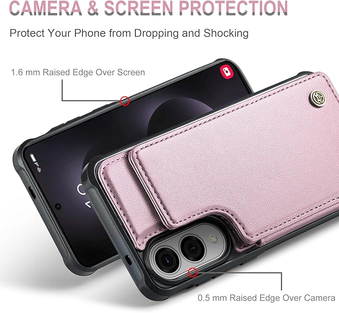 Vinich for Samsung Galaxy S25 Edge Wallet Case with Card Holder, RFID Blocking Credit Slots Kickstand Shockproof Phone Cover for Women Men, Pink