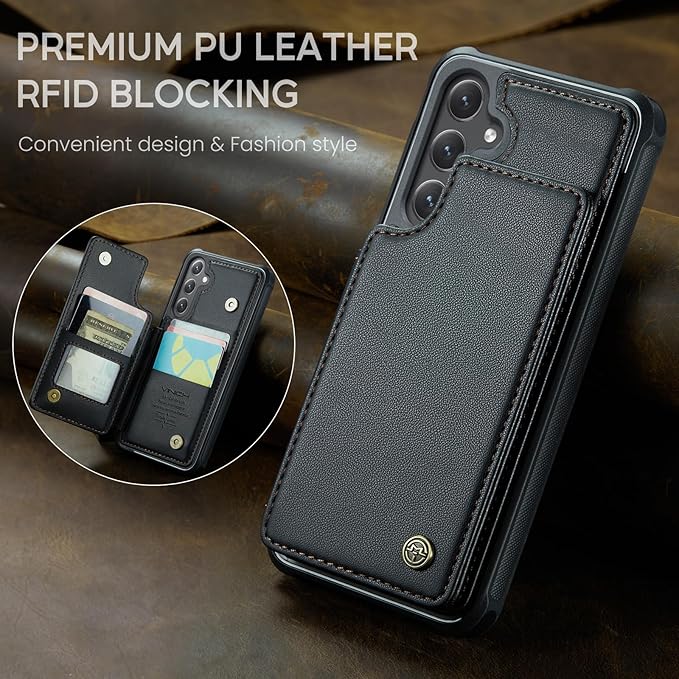 Vinich for Samsung Galaxy S24 Plus Wallet Case with Card Holder, RFID Blocking Credit Slots Kickstand Shockproof Phone Cover for Women Men, Black