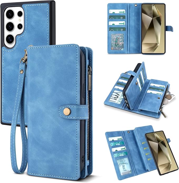 TwoHead for Samsung Galaxy S24 Ultra Wallet Case with Card Holder & Detachable Magnetic Phone Case for Galaxy S24 Ultra,PU Leather Shockproof Protective Phone Cover Wallet(6.8 in,Sky Blue)