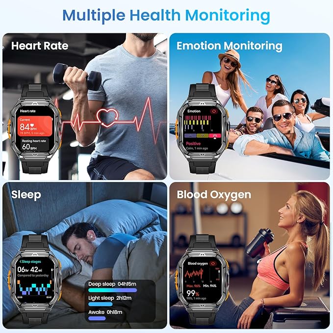 Smartwatch for Men GPS Sports Watch, 1.96" AMOLED Display, 5ATM Waterproof Metal Military Smart Watches, Fitness Activity Tracker with Compass Pedometer Sleep/Heart Rate Monitor for Android iOS Black