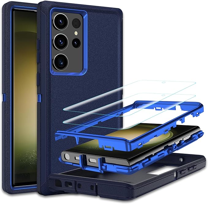 For Samsung Galaxy S23 Ultra Case, S23 Ultra Case with [2 Pack]HD Screen Protector, [Military-Grade] Shockproof Dust/Drop Proof 3-Layer Full Body Protection Heavy Duty Case for Galaxy S23 Ultra, Navy