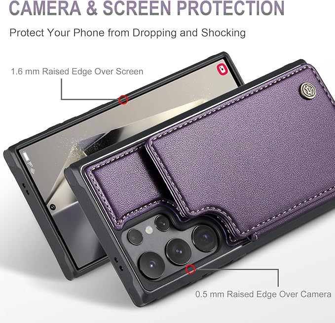 Vinich for Samsung Galaxy S25 Ultra Wallet Case with Card Holder, RFID Blocking Credit Slots Kickstand Shockproof Phone Cover for Women Men, Purple