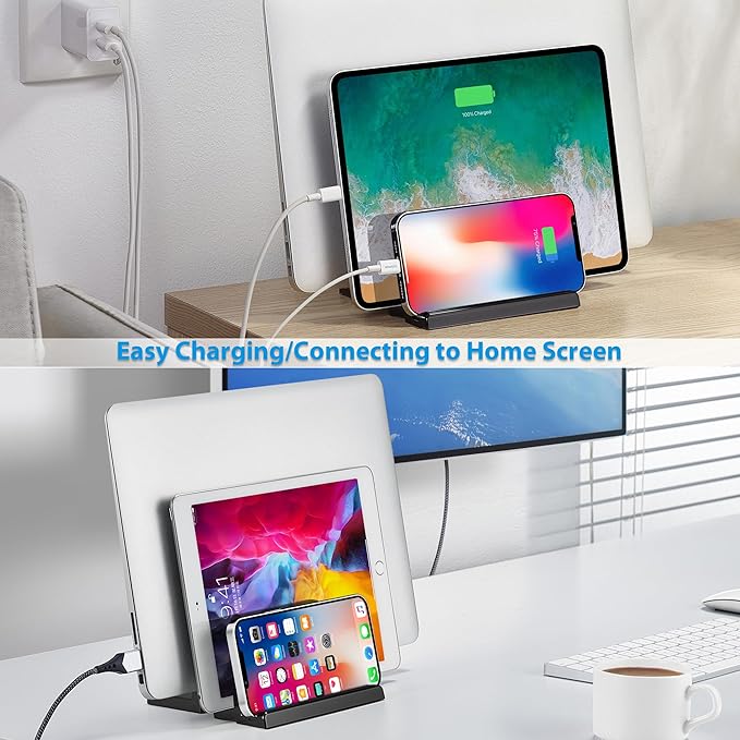 3-Slot Vertical Laptop Stand Laptop Holder for Desk Made of Premium Acrylic to Space-Saving for All Laptop/MacBook/Tablet/Phone (Black)