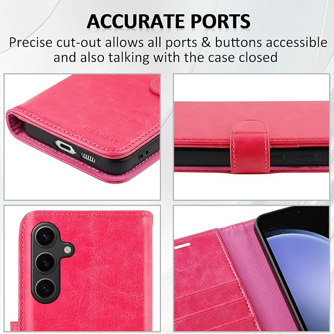 MONASAY Wallet Case Fit for Samsung Galaxy S23 FE 6.4 inch 5G,[RFID Blocking] Flip Folio Leather Cell Phone Cover with Credit Card Holder, Hot-Pink