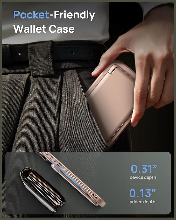 for iPhone 16 Case with Card Holder & Camera Lens Cover & Stand, Military Grade Drop Protection Shockproof Rugged Kickstand Wallet Protective Phone Case Cover for iPhone 16 6.1" 2024, Rose Gold