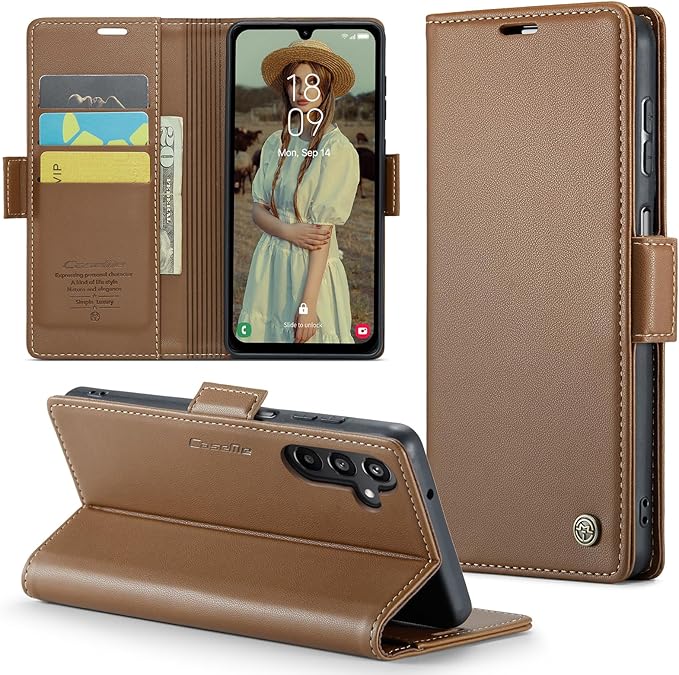 for Samsung Galaxy A15 4G/5G Case, Premium PU Leather Wallet Case Flip Cover with [RFID Blocking][Card Holder][Stand Function] Shockproof Protective for Samsung Galaxy A15, Brown