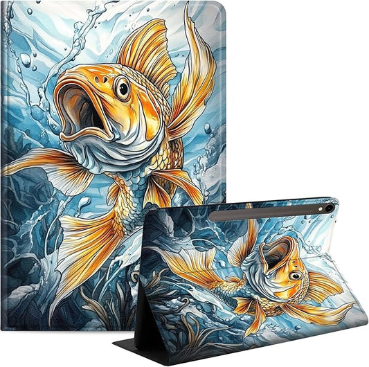 Case for Samsung Galaxy Tab S10 FE/ S9 FE 5G 10.9 Inch/Tab S9 11 Inch, Slim PU Leather Stand Cover with Auto Wake/Sleep, Multi-Angle Viewing & Shockproof, Angry Carp
