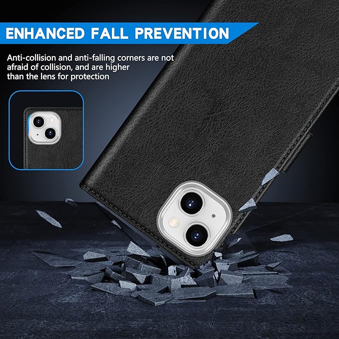 ZZXX for iPhone 14 Plus Wallet Case with [RFID Blocking] Card Slot Kickstand Magnetic Closure Leather Flip Fold Protective Phone Case for iPhone 14 Plus Case Wallet(Black-6.7 inch)