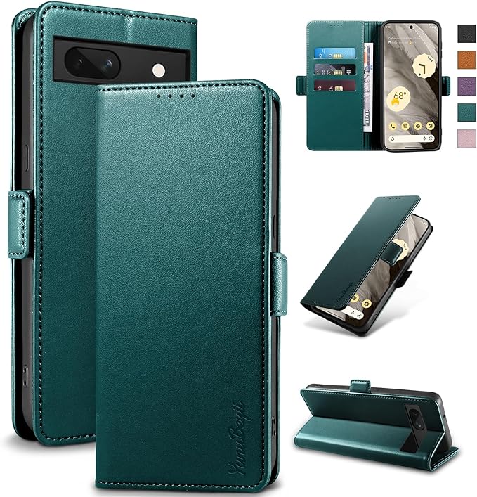 Wallet Flip Case for Google Pixel 7A - [RFID Blocking] Luxury PU Leather Card Holder Magnetic Phone Cover with Kickstand,Shockproof Protective Case,Green