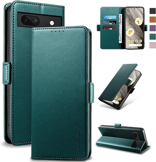 Wallet Flip Case for Google Pixel 7A - [RFID Blocking] Luxury PU Leather Card Holder Magnetic Phone Cover with Kickstand,Shockproof Protective Case,Green