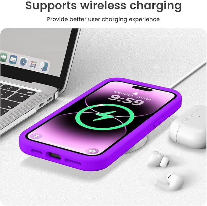 Vooii Compatible with iPhone 14 Pro Case, Liquid Silicone Upgrade [Camera Protection] [Soft Anti-Scratch Microfiber Lining] Shockproof Phone Case for iPhone 14 Pro 6.1 inch - Neon Purple