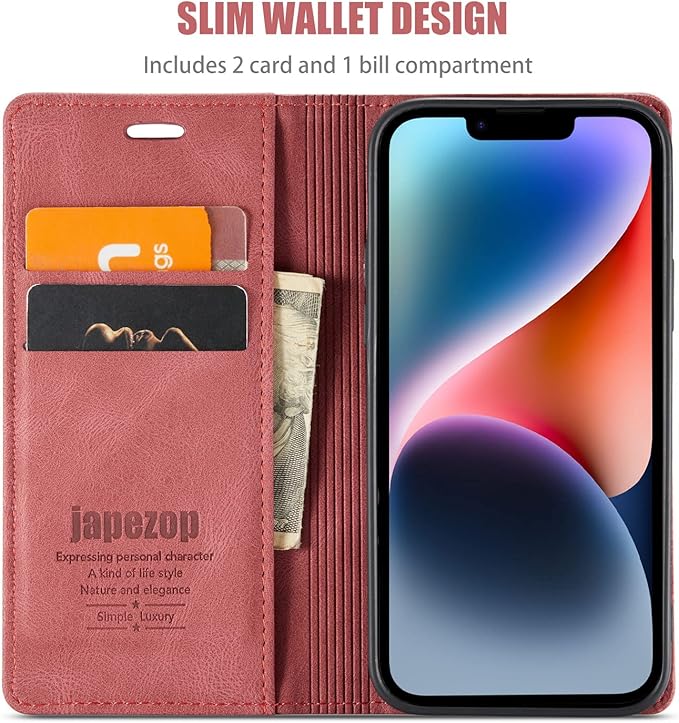 japezop iPhone 14 Wallet Case with [RFID Blocking] Card Holder Kickstand Magnetic,Leather Flip Case Wallet for iPhone 14 5G 6.1 Inch (Red)
