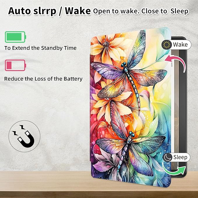 Case for Samsung Galaxy Tab A9+/A9 Plus 11 Inch 2023 Tablet Case, 360 Degree Rotating Folio Stand Smart Cover for Galaxy Tab A9+ Tablet SM-X210/X216/X218, Auto Sleep/Wake, Dragonflies Flowers