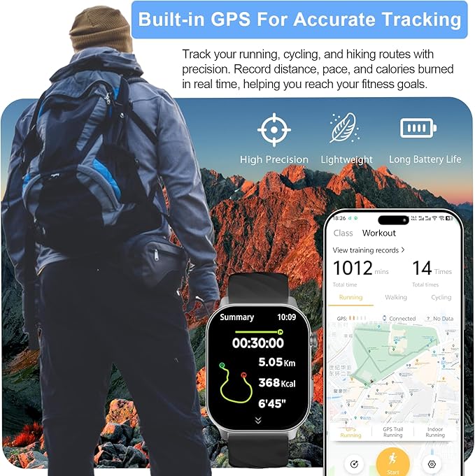 Smart Watch for Men(Answer/Make Calls),Built-in GPS,2.1" Touch Screen Fitness Tracker, Heart Rate/Sleep/SpO2 Monitor, Pedometer,110+ Sport Mode Smartwatch for Android Phone, A2