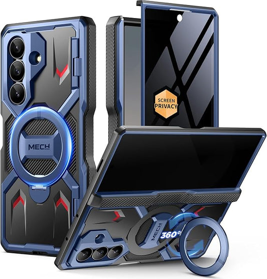 TONGATE 360° Spin Magnetic Stand for Z Fold 7 Case with Privacy Screen Protector, [Compatible with Magsafe] [Anti Spy] [360° Ring Holder] Full-Body Shockproof Case for Samsung Galaxy Z Fold 7, TiBlue