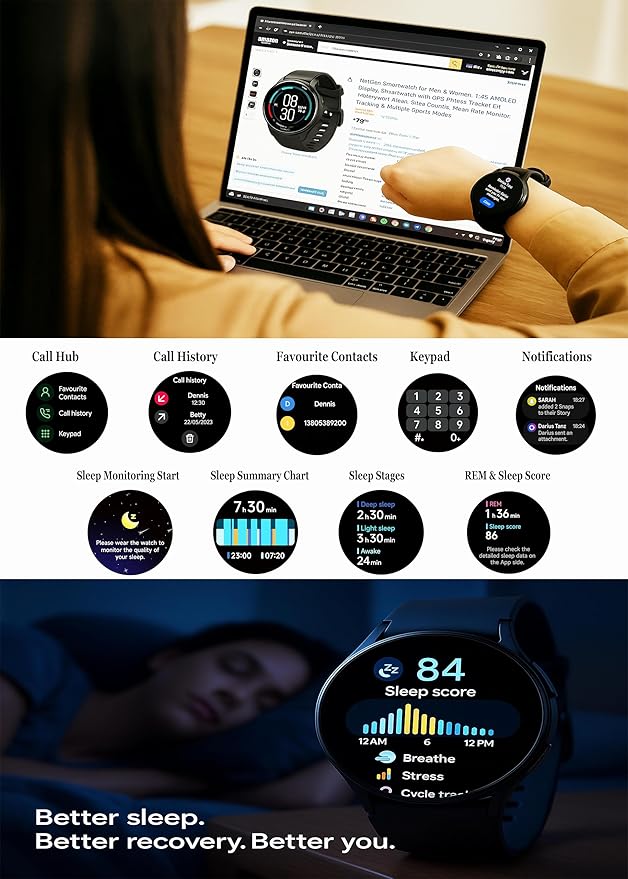 NexGen Smart Watch for Men & Women, 1.43 AMOLED Display, Smartwatch with GPS, Fitness Tracker, BT Calling, Waterproof, Alexa, Step Counter, Heart Rate Monitor, Sleep Tracking & Multiple Sports Modes