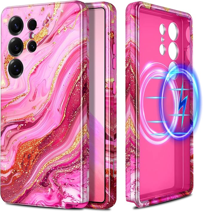 Casetego for Galaxy S25 Ultra Case,Compatible with MagSafe,[Military Grade Drop Test] Full Body Protection Slim Shockproof Rugged Marble Women Case for Samsung Galaxy S25 Ultra 6.9 inch,Red