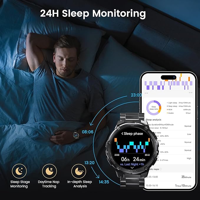Smart Watches for Men GPS, Pressure,Altitude,Compass, 480mAh Large Battery, 50M Waterproof, Full Metal Body Smartwatch, Bluetooth Calling, 24/7 Health Monitoring, for Android & iOS(2 Bands)