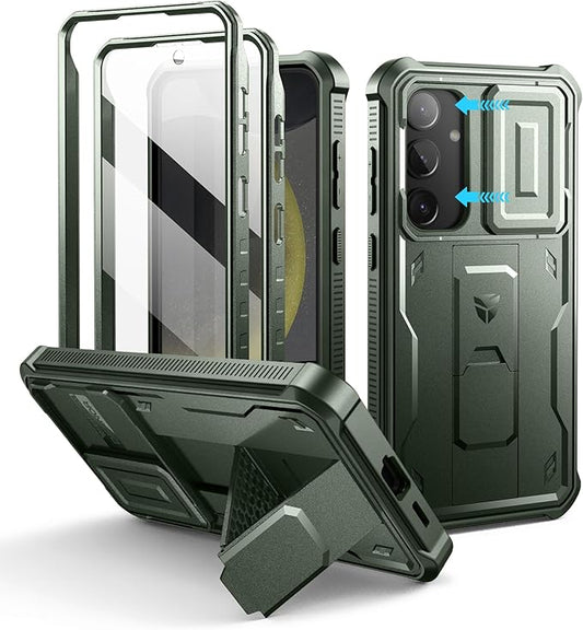 Dexnor for Samsung Galaxy S24 Plus Case with Built-in Slide Camera Cover & Screen Protector & Kickstand, Shockproof Rugged Case Full-Body Bumper Protective Cover for Galaxy S24 Plus (2024),Army Green