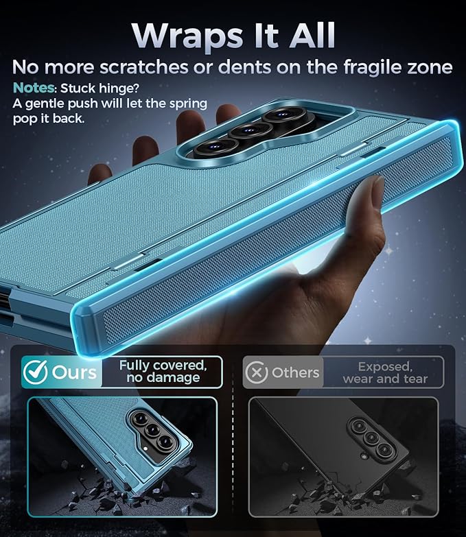for Samsung Galaxy Z Fold 7 Case with Privacy Screen Protector, Kickstand & Hinge Protection – Rugged Hard 360° Full Body Protective Phone Cover Case for Z Fold 7 5G 2025 - Blue