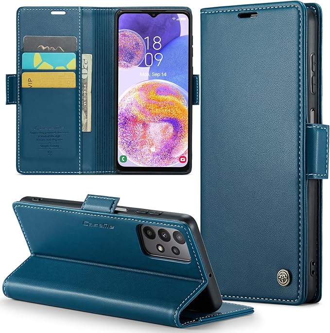 for Samsung Galaxy A23 4G/5G Case, Premium PU Leather Wallet Case Flip Cover with [RFID Blocking][Card Holder][Stand Function] Shockproof Protective for Samsung Galaxy A23, Blue