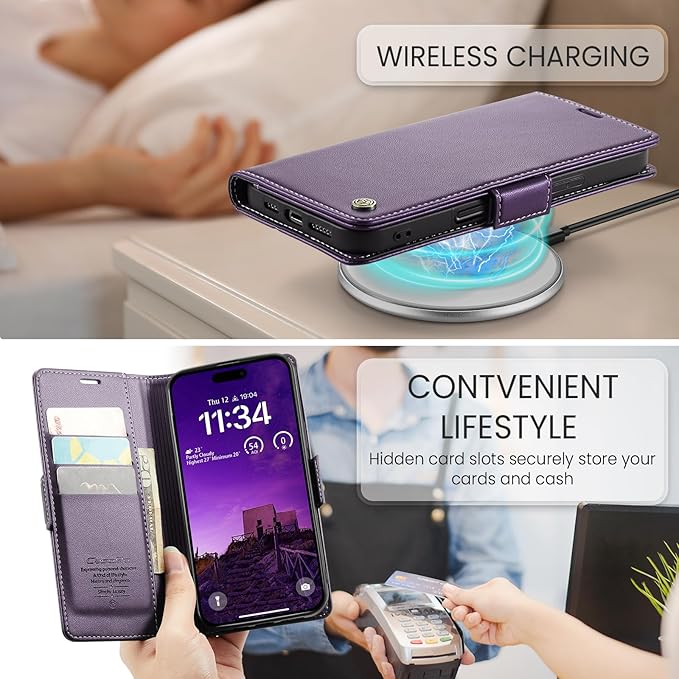 for iPhone 16 Pro Max Case, Premium PU Leather Wallet Case Flip Cover with [RFID Blocking][Card Holder][Stand Function] Shockproof Protective for iPhone 16 Pro Max 6.9", Purple