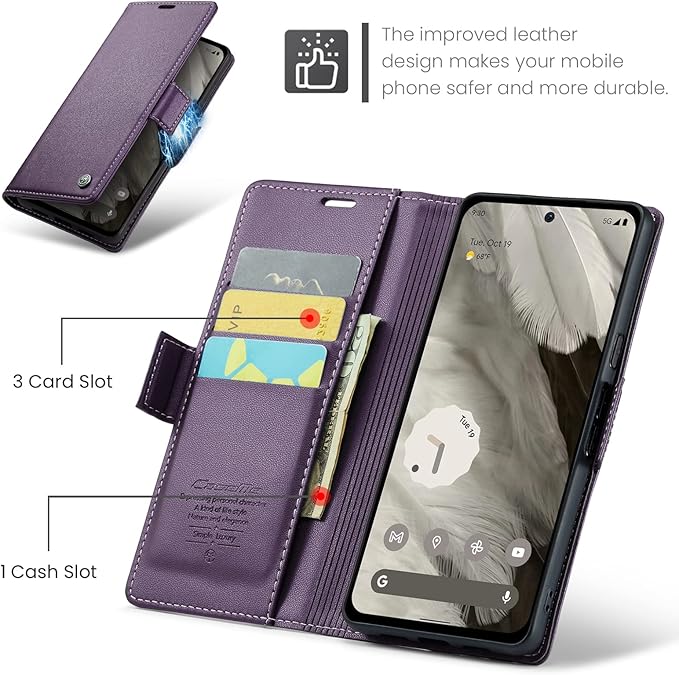 for Google Pixel 8 Case, Premium PU Leather Wallet Case Flip Cover with [RFID Blocking][Card Holder][Stand Function] Shockproof Protective for Google 8, Purple